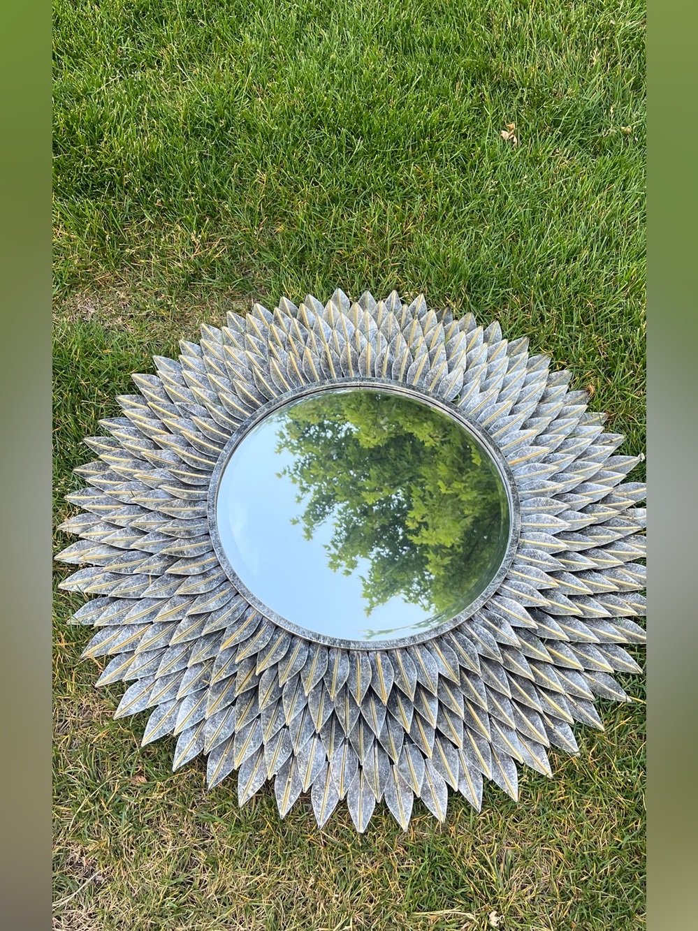 Decorative Round Sunburst Wall Mirror - Silver and Gold Accent